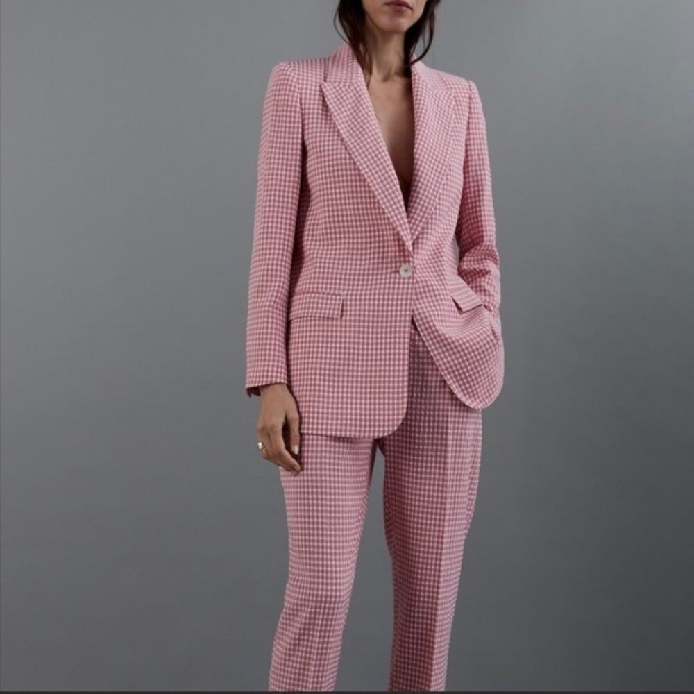 Zara Gingham Pink Pant Suit Set - LG/XL